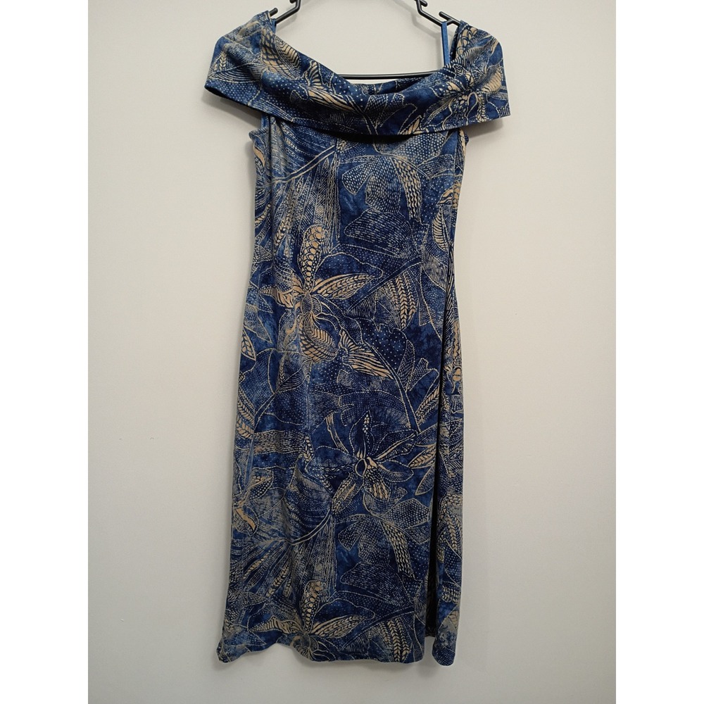 Lauren Ralph Lauren Portrait Collar Batik Floral Cotton Sheath Dress Blue XL